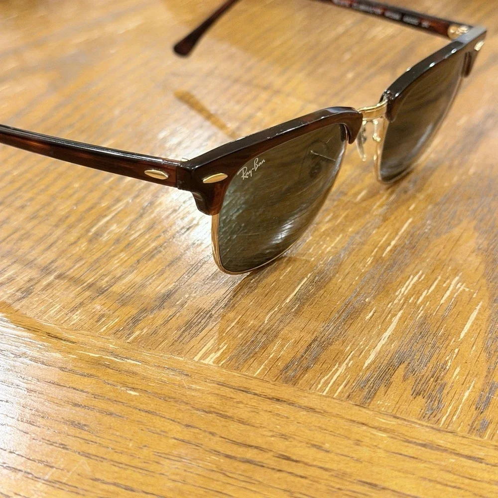 Ray-Ban RB3016 Clubmaster W0366 49mm Tortoise Gold G-15 Green Sunglasses Italy